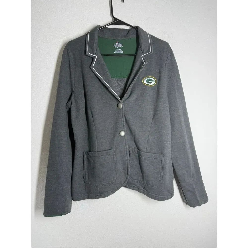 Majestic Fan Fashion Green Bay Packers NFL Gray 2 Button Blazer Women’s Size XL